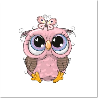 Cute Cartoon pink owl Posters and Art